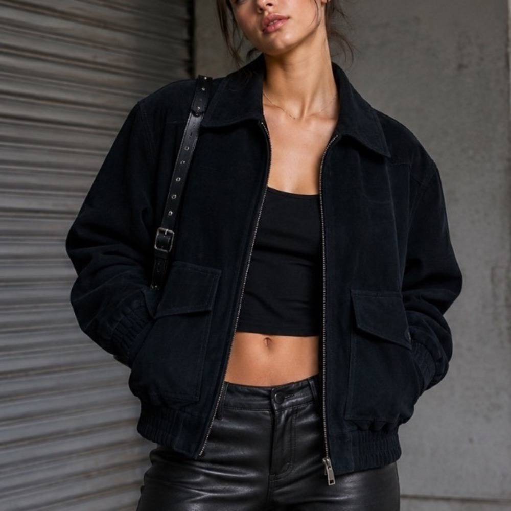 Y2k Whimsigoth Chapelle Coat Lambskin‎ suede Isz S  black bomber motorcycle Emo